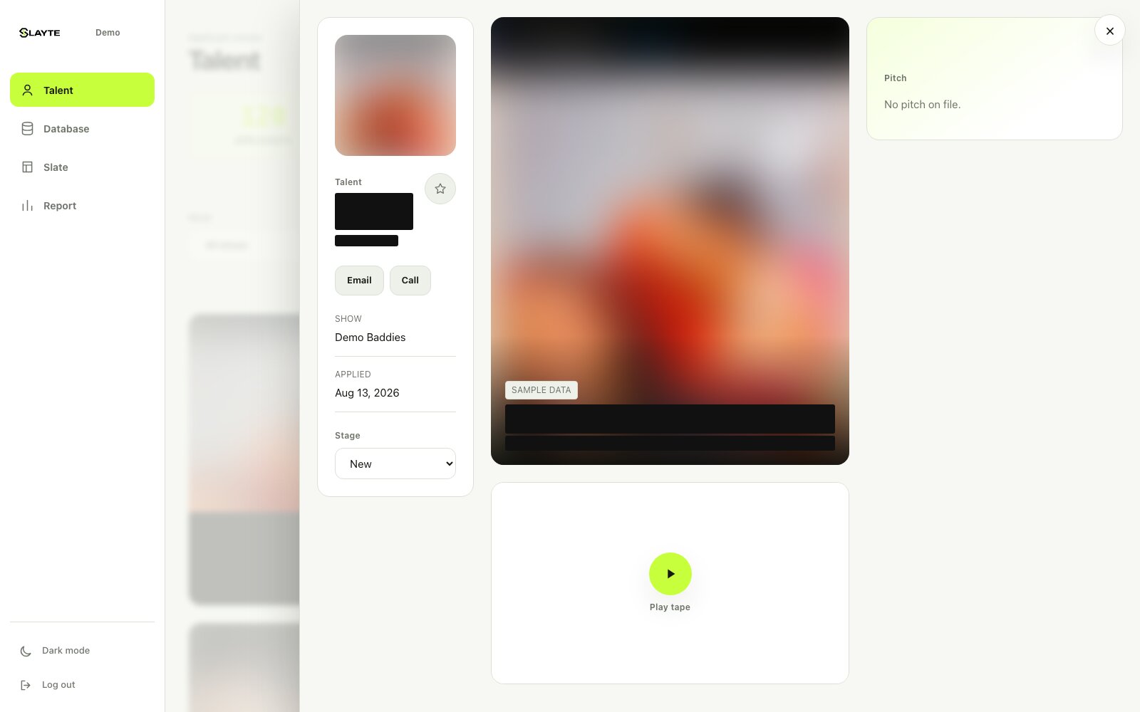 Slayte applicant detail view, photo and identity redacted for privacy