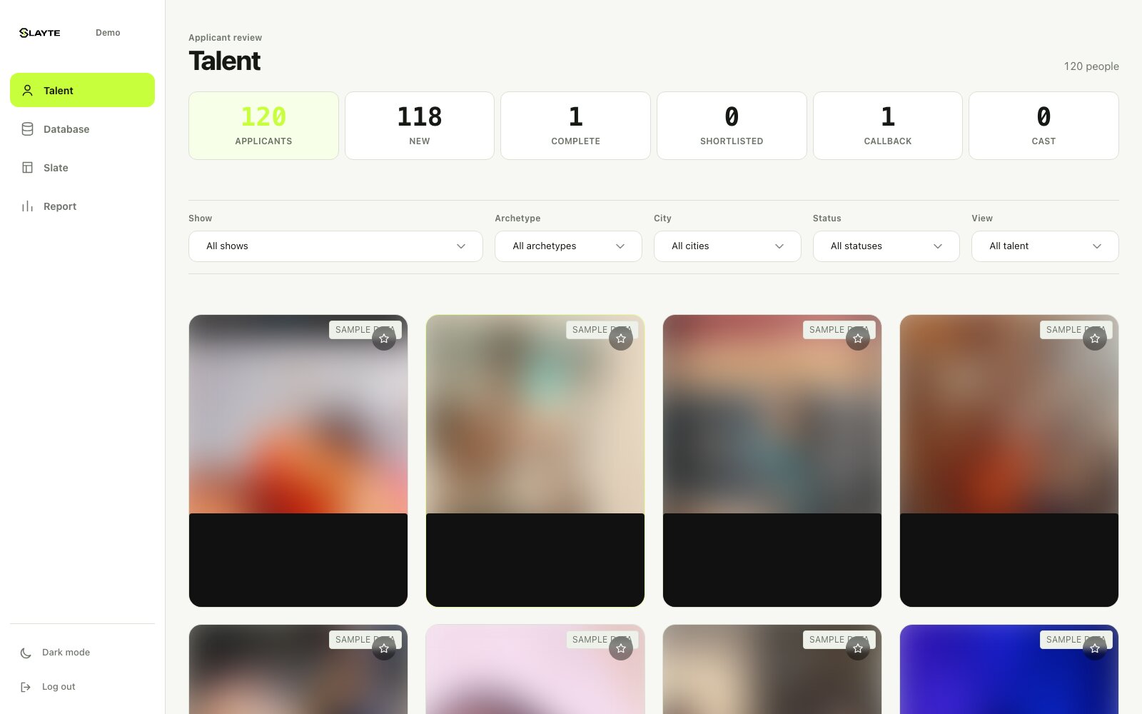 Slayte applicant review grid, photos and names redacted for privacy