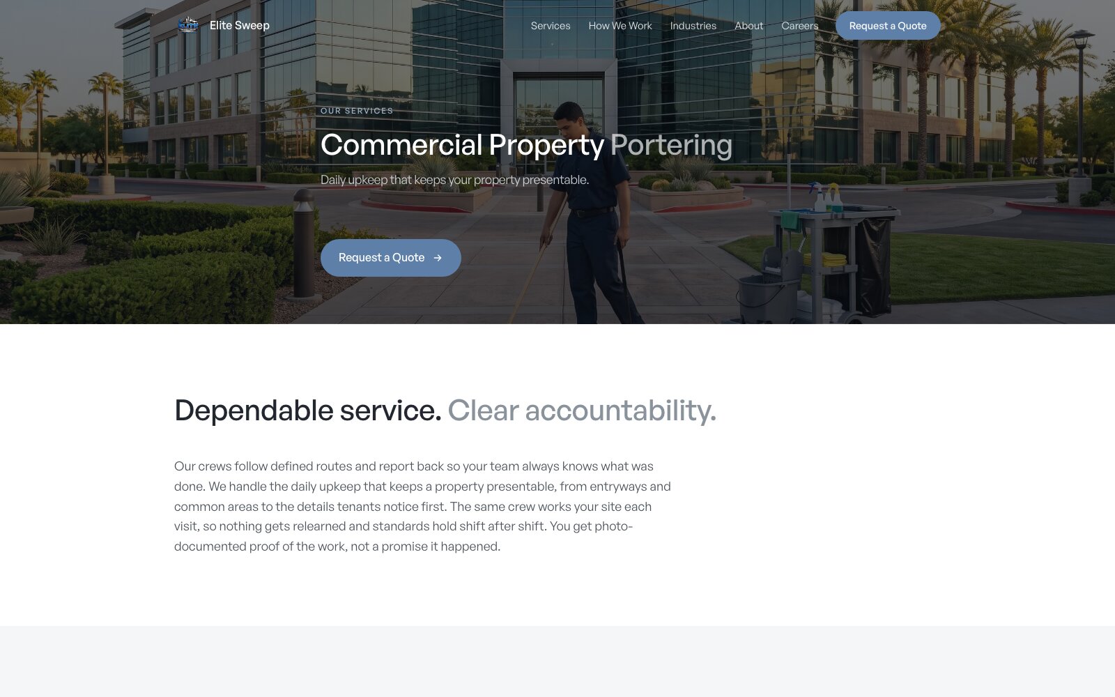 An Elite Sweep porter at work on a commercial property